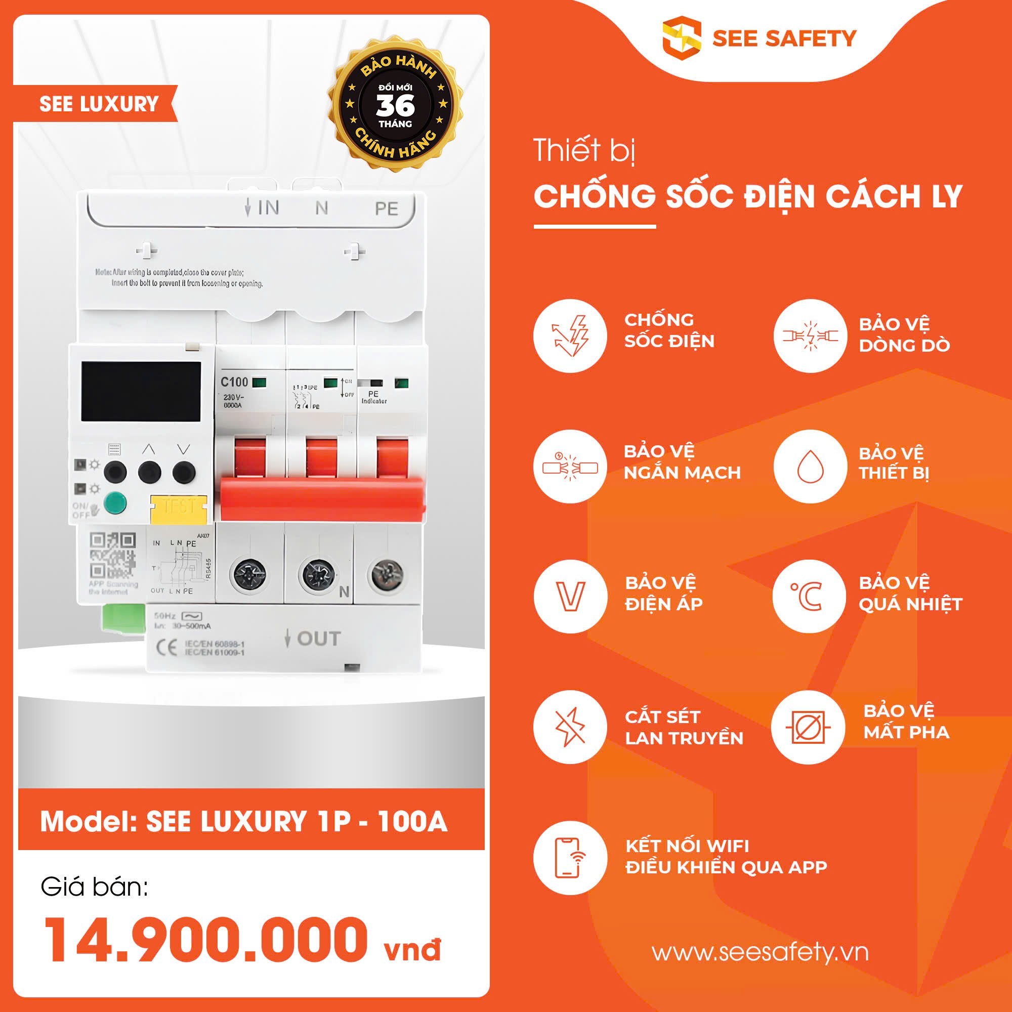 Thiết bị chống sốc điện cách ly See Luxury 1P 100A