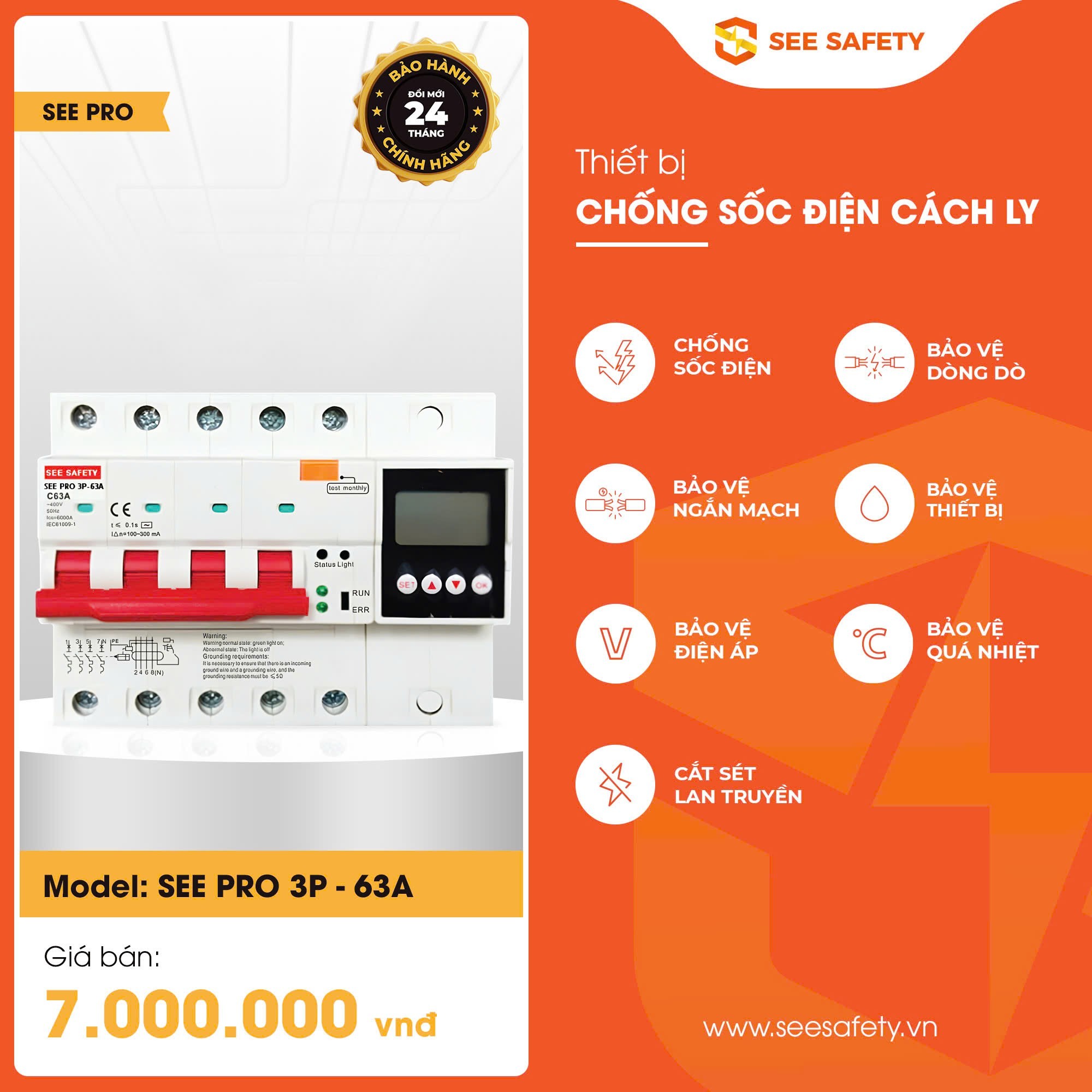 Thiết bị chống sốc điện cách ly 3 pha SEE PRO 3P – 63A