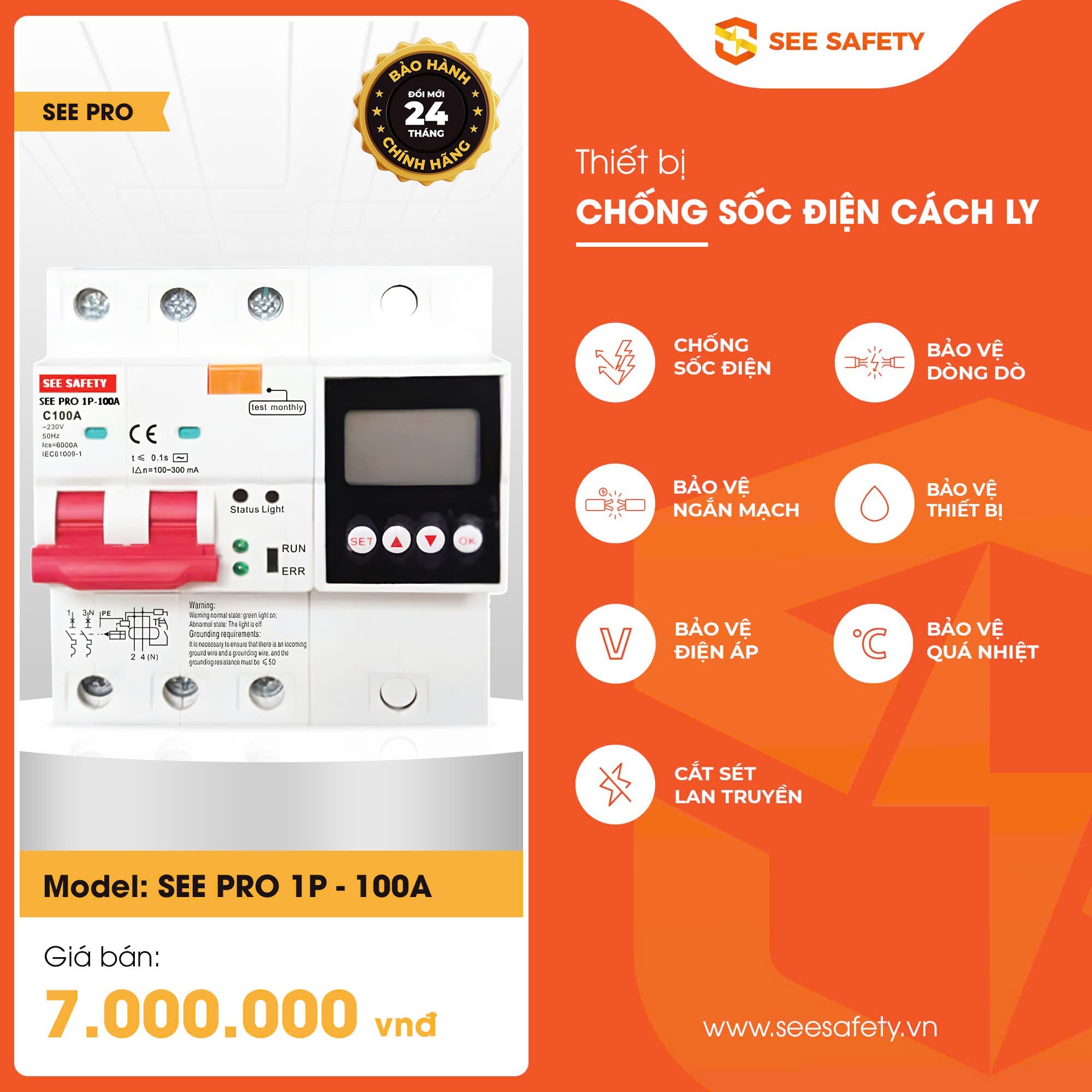 Thiết bị chống sốc điện cách ly SEE PRO 1P 100A